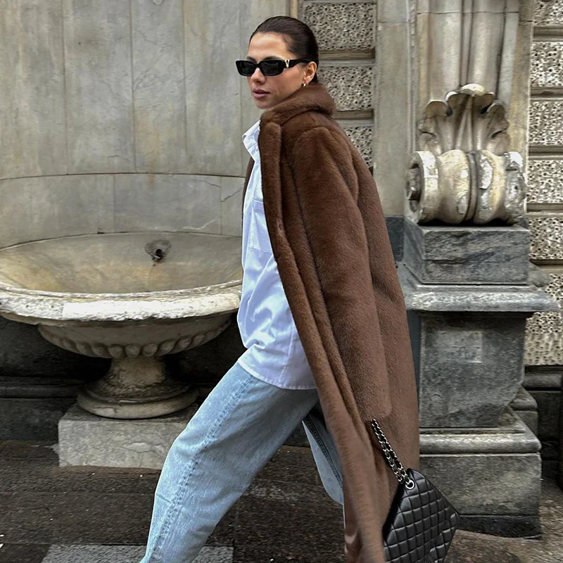Carmen Brown Luxe Faux Fur Long Coat – Elegant Outerwear - Image 3