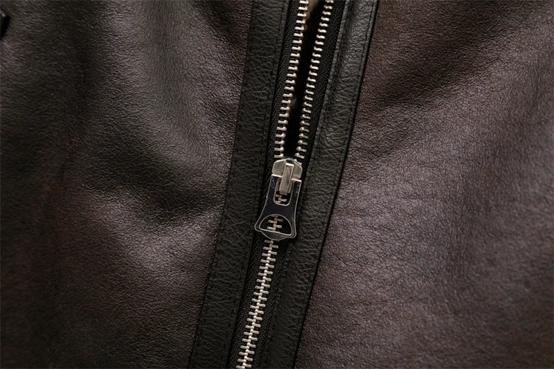 Kaelora Faux Leather Aviator Jacket – Shearling-Lined Belted Bomber for Women - Image 4