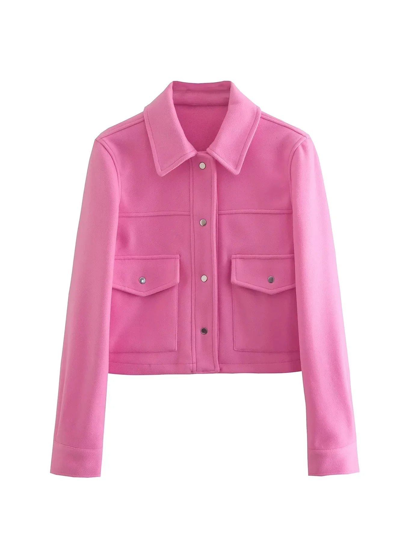 Noa Cropped Lightweight Utility Jacket – Casual Spring Shacket with Front Pockets in Beige, Pink, Green, Khaki & Black - Image 3