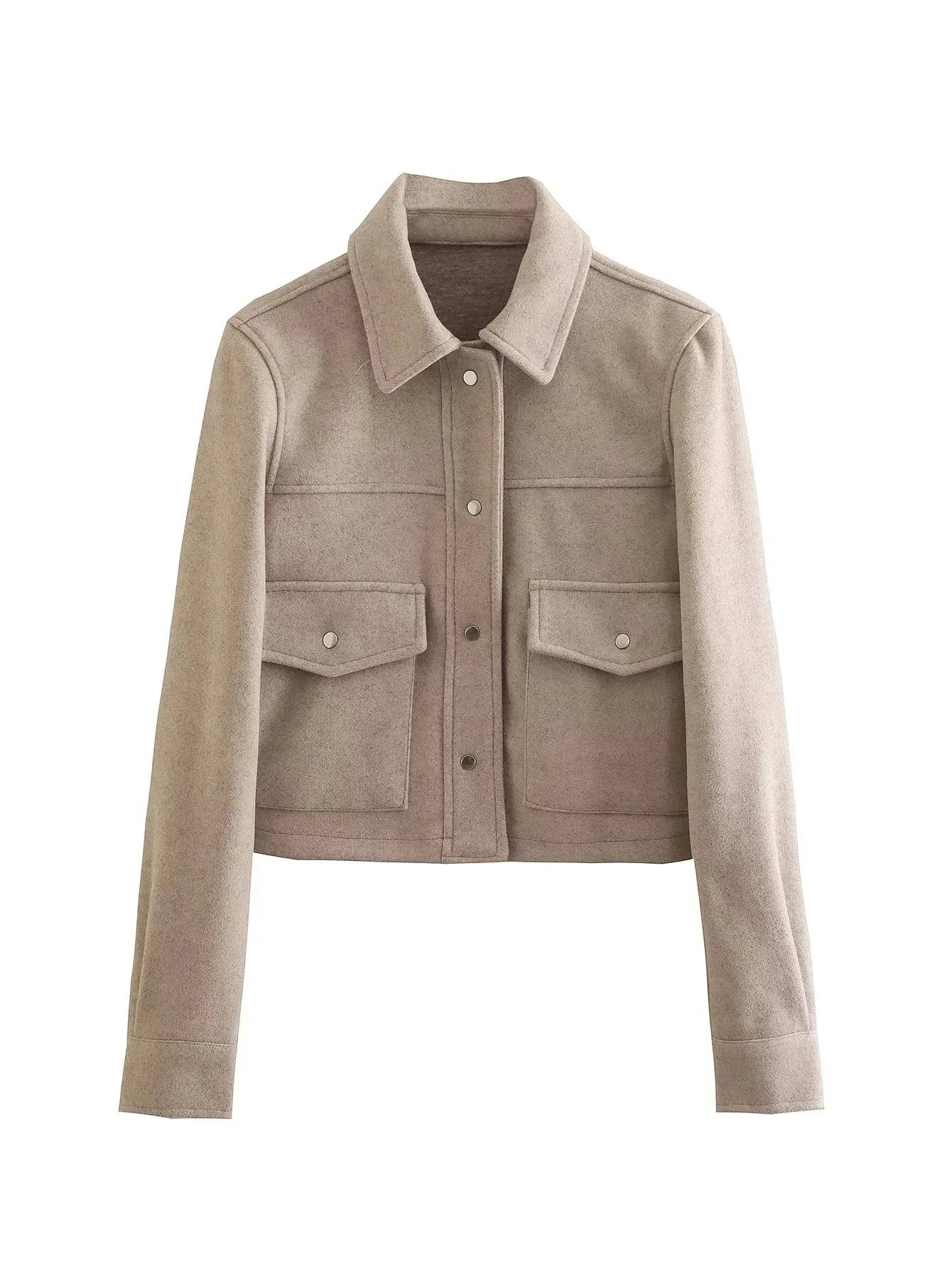 Noa Cropped Lightweight Utility Jacket – Casual Spring Shacket with Front Pockets in Beige, Pink, Green, Khaki & Black - Image 4