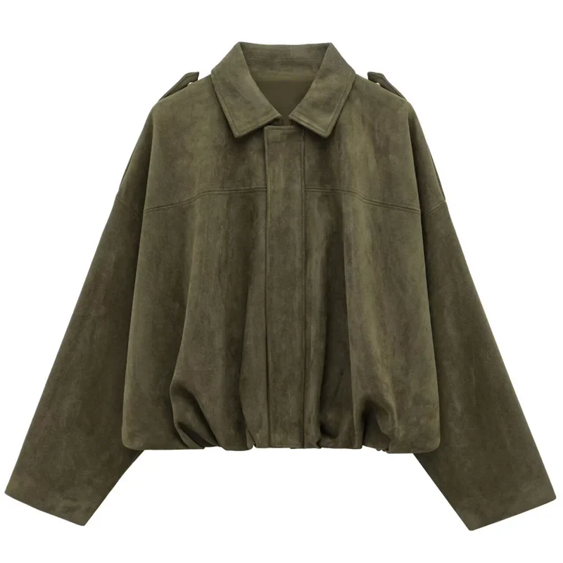 Sarvenna Faux Suede Balloon Bomber Jacket – Women’s Oversized Jacket in Black, Claret, Mocha & Khaki - Image 12