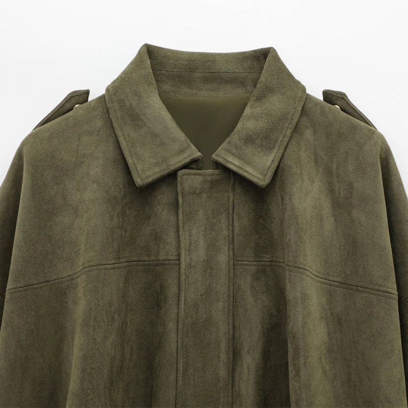 Sarvenna Faux Suede Balloon Bomber Jacket – Women’s Oversized Jacket in Black, Claret, Mocha & Khaki - Image 13