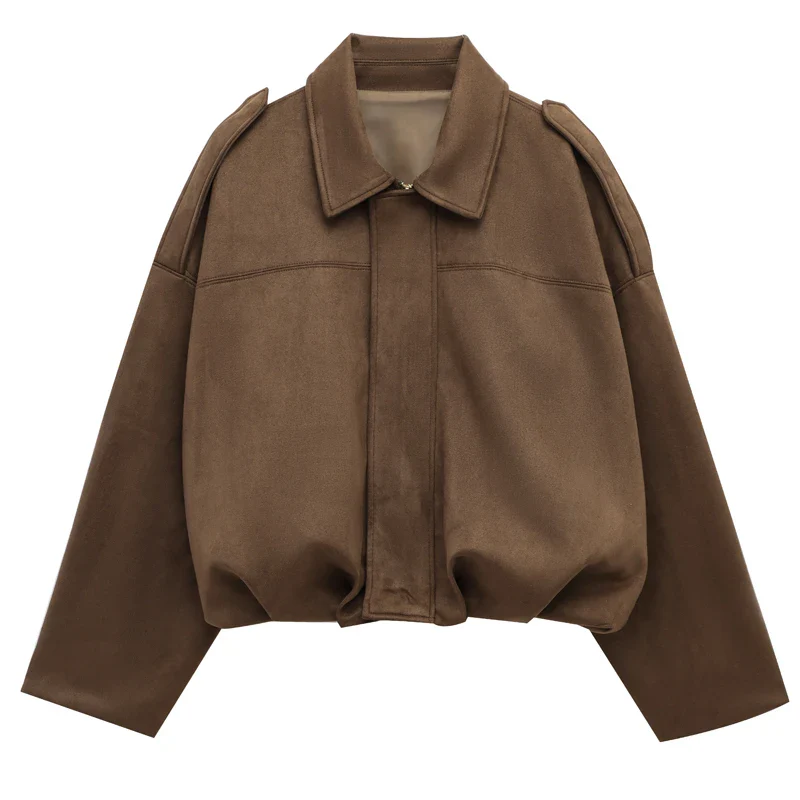 Sarvenna Faux Suede Balloon Bomber Jacket – Women’s Oversized Jacket in Black, Claret, Mocha & Khaki - Image 16