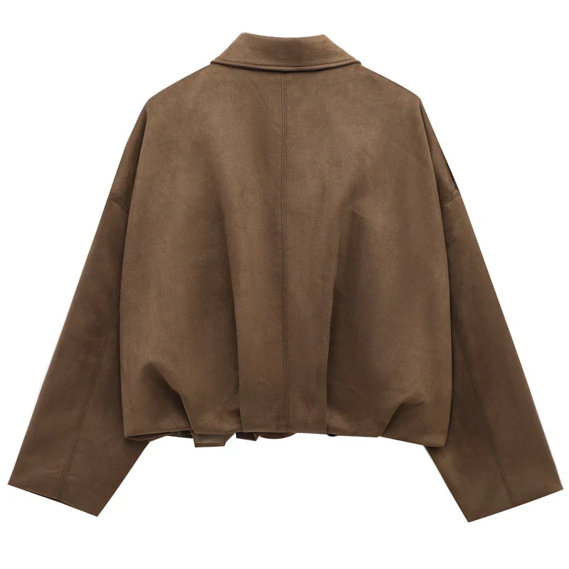 Sarvenna Faux Suede Balloon Bomber Jacket – Women’s Oversized Jacket in Black, Claret, Mocha & Khaki - Image 17