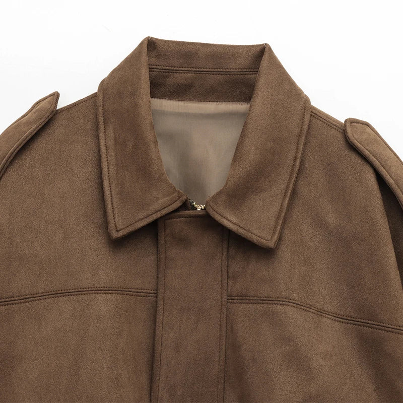 Sarvenna Faux Suede Balloon Bomber Jacket – Women’s Oversized Jacket in Black, Claret, Mocha & Khaki - Image 18