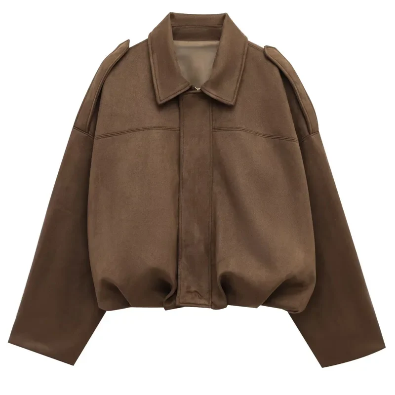 Sarvenna Faux Suede Balloon Bomber Jacket – Women’s Oversized Jacket in Black, Claret, Mocha & Khaki - Image 24