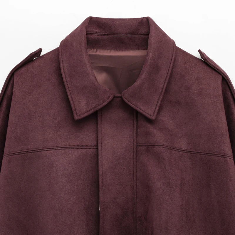 Sarvenna Faux Suede Balloon Bomber Jacket – Women’s Oversized Jacket in Black, Claret, Mocha & Khaki - Image 8